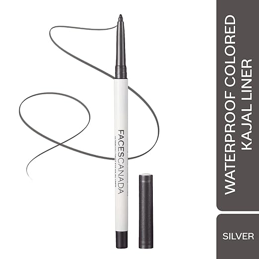 FACES CANADA Ultime Pro Twist Eye Kajal Liner - Silver, 0.35g | High Impact Intense Color In 1 Stroke | 24HR Long Stay | Matte Finish | Soft Texture | Waterproof & Smudgeproof | Made With Carnauba Wax