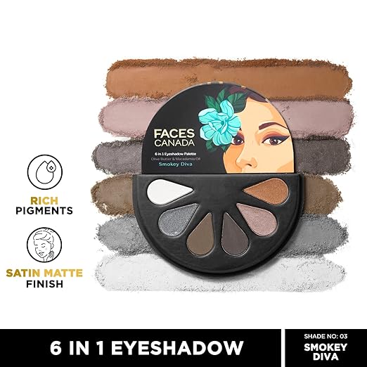 FACESCANADA 6 in 1 Eyeshadow Palette - Hopeless Romantic 01, 6g | Olive Butter & Macadamia Oil | Vibrant Colors | Highly Pigmented | Easily Blendable | Silky Satin Texture | No Crease | Cruelty-Free