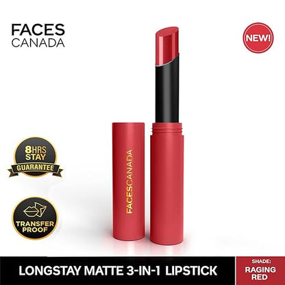 FACESCANADA Long Stay 3-in-1 Matte Lipstick - Haute Plum 08, 2g | 8HR Longstay | Transfer Proof | Moisturizing | Chamomile & Shea Butter | Primer-Infused | Lightweight | Intense Color Payoff