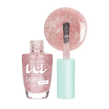 SUGAR POP Nail Lacquers Glitter – 01 Rose Quartz (Pink Glitter) | Dries in 45 seconds |Chip-resistant | Glossy Finish | High Shine | Glitter Nail Polish for Women