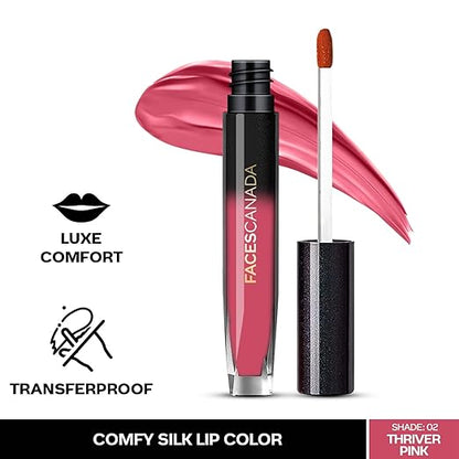 FACES CANADA Comfy Silk Liquid Lipstick - Achiever Red 09, 3ml | Satin Matte HD Finish | Luxe Comfort | Longlasting | No Dryness | Smooth Texture | Mulberry Oil & Shea Butter For Plump Hydrated Lips