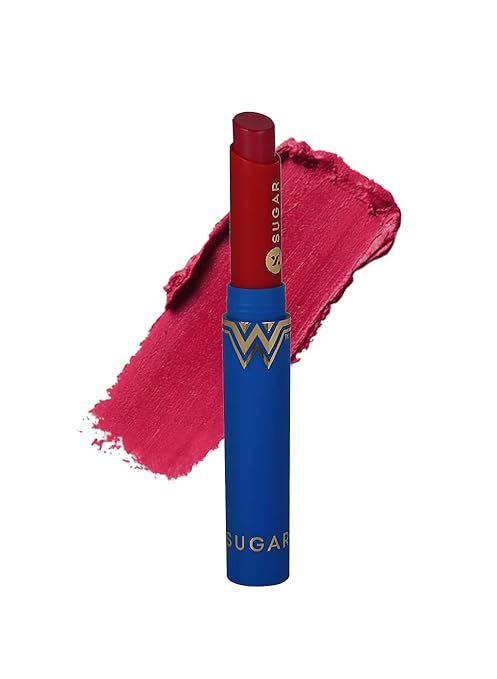 SUGAR Cosmetics X Wonder Woman Creamy Matte Lipstick - 08 World Ruler - 2 gms | Ultra Matte Lipstick, Lasts Up to 6 to 7 hours