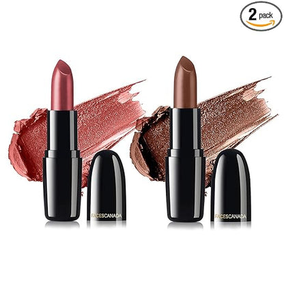 FACES CANADA Festive Pout - Weightless Creme Finish Lipstick Pack of 2 - Summer Ready & Dark Cocoa (4gx2) | Creamy Finish | Silky Smooth Texture | Long Lasting Rich Color | Hydrated Lips