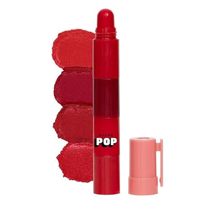 SUGAR POP 4 in 1 Lip Twist - (02 Rouge Delight)| Multi-use Stackable Lipsticks for Women | Satin Matte Hydrating Formula | 6.4g