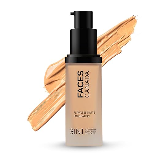 FACES CANADA Flawless Matte Foundation - Warm Sand 042, 30 ml | 3-in-1 Foundation + Moisturizer + Concealer | 12 HR Hydration + SPF 18 | Full HD Matte Coverage | Lightweight | Anti Ageing