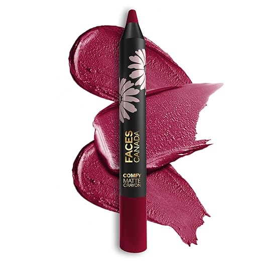 FACES CANADA Comfy Matte Lip Crayon - Trick Or Treat (Purple), 2.8g | 8HR Long Stay | No Dryness | Luxurious Creamy Texture | Intense Color in 1 Stroke | Hydrates & Nourishes | Chamomile & Shea Butter