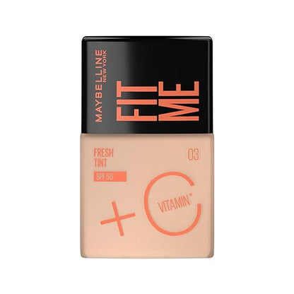 Maybelline New York Liquid Foundation, Lightweight Skin Tint With Spf 50 & Vitamin C, Natural Coverage, For Daily Use, Fit Me Fresh Tint, Shade 03, 30Ml