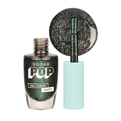 SUGAR POP Nail Lacquers Glitter – 03 Star Glazing (Green Glitter) | Dries in 45 seconds |Chip-resistant | Glossy Finish | High Shine | Glitter Nail Polish for Women