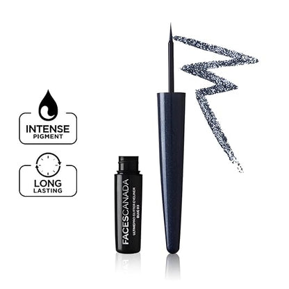 FACES CANADA Ultime Pro Glitter Eyeliner - Blue 03, 1.7ml | Shimmery Finish | Long-Lasting | Intense Pigment | Excellent Color Payoff | Smooth Application