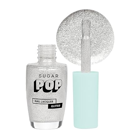 SUGAR POP Nail Lacquers Glitter – 06 Wedding Bells (Silver Glitter) | Dries in 45 seconds |Chip-resistant | Glossy Finish | High Shine | Glitter Nail Polish for Women