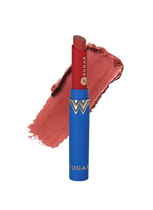 SUGAR Cosmetics X Wonder Woman Creamy Matte Lipstick - 03 Crime Fighter - 2 gms | Ultra Matte Lipstick, Lasts Up to 6 to 7 hours