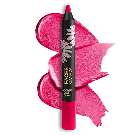 FACES CANADA Comfy Matte Lip Crayon - Trick Or Treat (Purple), 2.8g | 8HR Long Stay | No Dryness | Luxurious Creamy Texture | Intense Color in 1 Stroke | Hydrates & Nourishes | Chamomile & Shea Butter