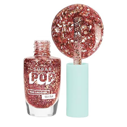 SUGAR POP Nail Lacquers Glitter – 08 Cherry Blossom (Pink Glitter) | Dries in 45 seconds |Chip-resistant | Glossy Finish | High Shine | Glitter Nail Polish for Women