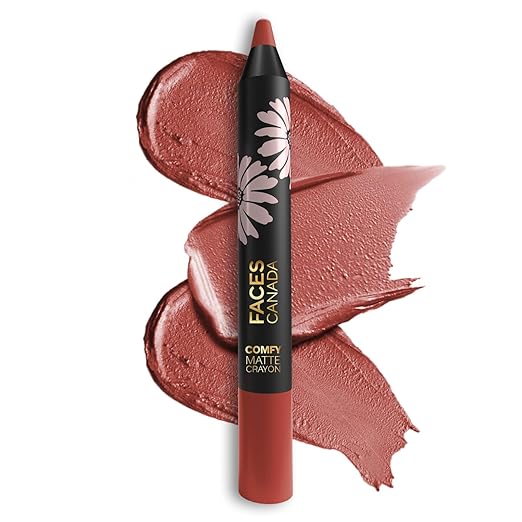 FACES CANADA Comfy Matte Lip Crayon - Spill The Tea (Brown), 2.8g | 8HR Long Stay | No Dryness | Luxurious Matte Texture | Intense Color in 1 Stroke | Hydrates & Nourishes | Chamomile & Shea Butter