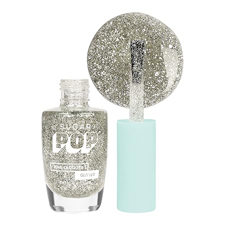 SUGAR POP Nail Lacquers Glitter – 06 Wedding Bells (Silver Glitter) | Dries in 45 seconds |Chip-resistant | Glossy Finish | High Shine | Glitter Nail Polish for Women