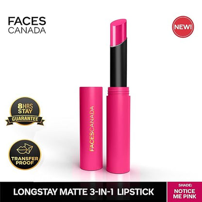 FACESCANADA Long Stay 3-in-1 Matte Lipstick - Sinful Peach 05, 2g | 8HR Longstay | Transfer Proof | Moisturizing | Chamomile & Shea Butter | Primer-Infused | Lightweight | Intense Color Payoff