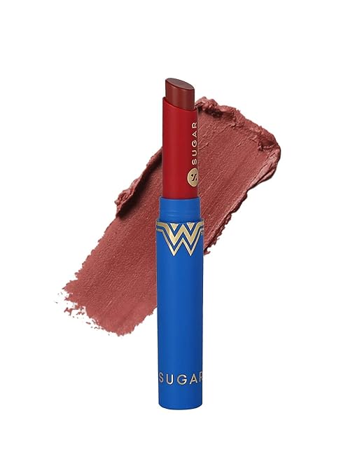 SUGAR Cosmetics X Wonder Woman Creamy Matte Lipstick - 03 Crime Fighter - 2 gms | Ultra Matte Lipstick, Lasts Up to 6 to 7 hours