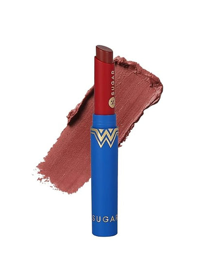 SUGAR Cosmetics X Wonder Woman Creamy Matte Lipstick - 03 Crime Fighter - 2 gms | Ultra Matte Lipstick, Lasts Up to 6 to 7 hours