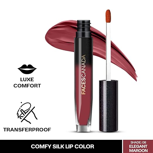 FACES CANADA Comfy Silk Liquid Lipstick - Zealous Red 10, 3ml | Satin Matte HD Finish | Luxe Comfort | Longlasting | No Dryness | Smooth Texture | Mulberry Oil & Shea Butter For Plump Hydrated Lips