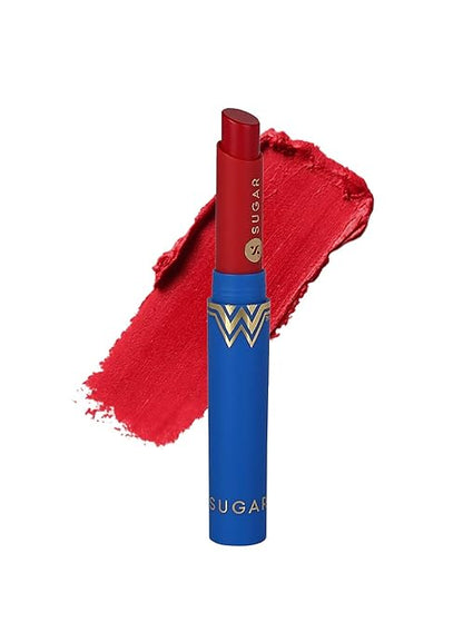 SUGAR Cosmetics X Wonder Woman Creamy Matte Lipstick - 08 World Ruler - 2 gms | Ultra Matte Lipstick, Lasts Up to 6 to 7 hours