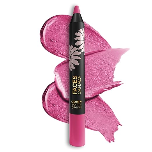 FACESCANADA Comfy Matte Lip Crayon - Pink Me Up 08, 2.8g | 8HR Long Stay | No Dryness | Luxurious Matte Texture | Intense Color in 1 Stroke | Hydrates & Nourishes With Chamomile & Shea Butter