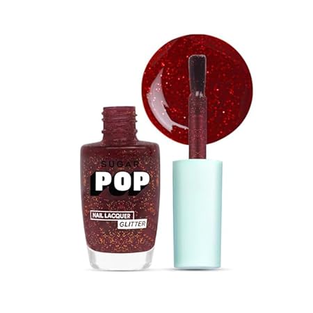 SUGAR POP Nail Lacquers Glitter – 08 Cherry Blossom (Pink Glitter) | Dries in 45 seconds |Chip-resistant | Glossy Finish | High Shine | Glitter Nail Polish for Women