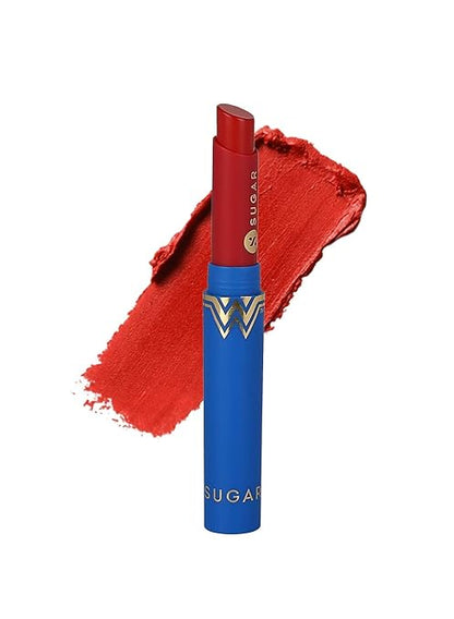 SUGAR Cosmetics X Wonder Woman Creamy Matte Lipstick - 08 World Ruler - 2 gms | Ultra Matte Lipstick, Lasts Up to 6 to 7 hours