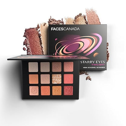 FACES CANADA Starry Eyes Eye Shadow Palette - Twilight 02, 16g | Shimmer & Matte Shades | Long Lasting & Highly Pigmented | Smudge Proof & Sweat Resistance | One Stroke Application | Luxurious Finish