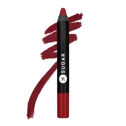 SUGAR Matte as Hell Crayon Lipsticks for Women | Lasts Upto 12hrs | Lip Crayon with Sharpener | 2.8gm -10 Cherry Darling (Cherry Red)