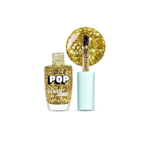 SUGAR POP Nail Lacquers Glitter – 10 Gold Rush (Gold Glitter) | Dries in 45 seconds |Chip-resistant | Glossy Finish | High Shine | Glitter Nail Polish for Women