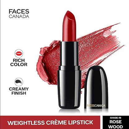 FACES CANADA Weightless Creme Finish Lipstick - Plum Peach (Nude), 4g | Creamy Finish | Smooth Texture | Long Lasting Rich Color | Hydrated Lips | Vitamin E, Jojoba Oil, Shea Butter, Almond Oil