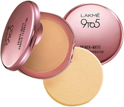 LAKMÉ 9 to 5 Primer with Matte Powder Foundation Compact, Silky Golden, 9g