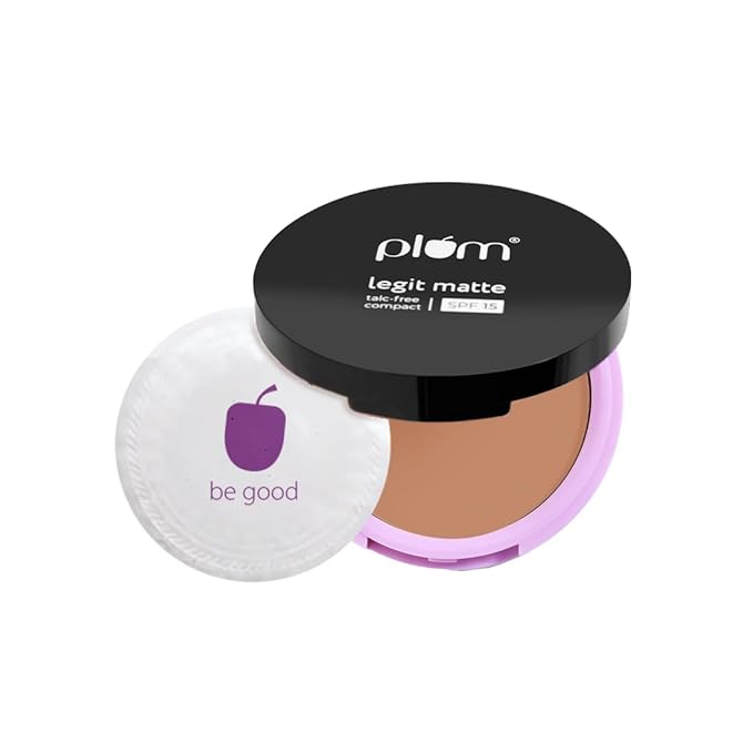 Plum Legit Matte Talc-Free Compact With SPF15 | Lightweight | Even Coverage | 100% Vegan & Cruelty Free | Olive Gleam - 127Y