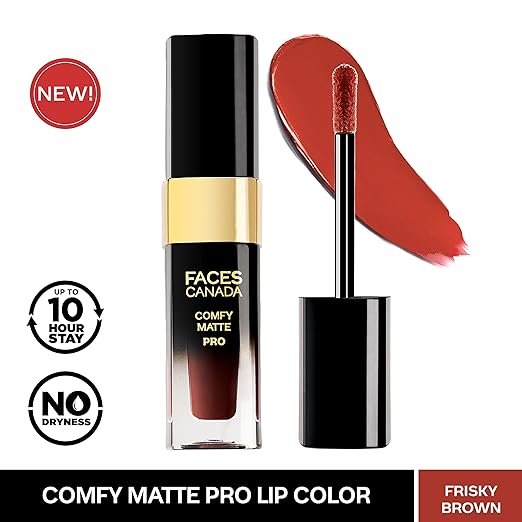 FACESCANADA Comfy Matte Pro Liquid Lipstick - Frisky Brown 13, 5.5 ml | 10HR Longstay | Intense Color | Macadamia Oil & Olive Butter Infused | Lightweight Super Smooth | No Dryness | No Alcohol