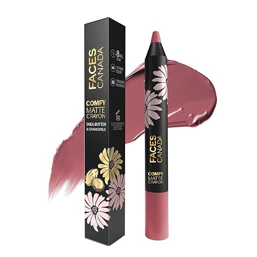 FACESCANADA Comfy Matte Lip Crayon - Candy-Yum 01, 2.8g | 8HR Long Stay | No Dryness | Luxurious Matte Texture | Intense Color in 1 Stroke | Hydrates & Nourishes With Chamomile & Shea Butter