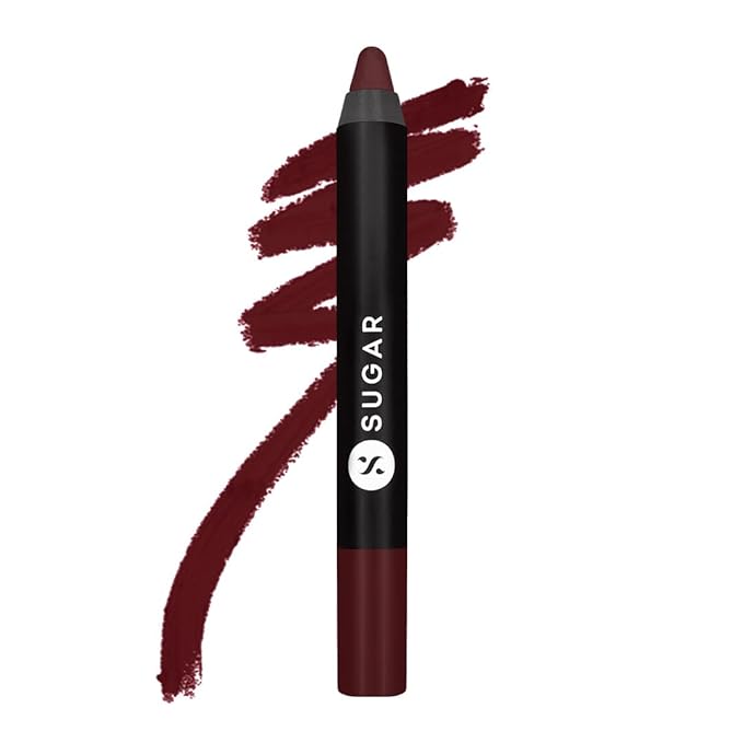 SUGAR Matte as Hell Crayon Lipsticks for Women | Lasts Upto 12hrs | Lip Crayon with Sharpener | 2.8gm - 15 Stephanie Plum (Plum Mauve)