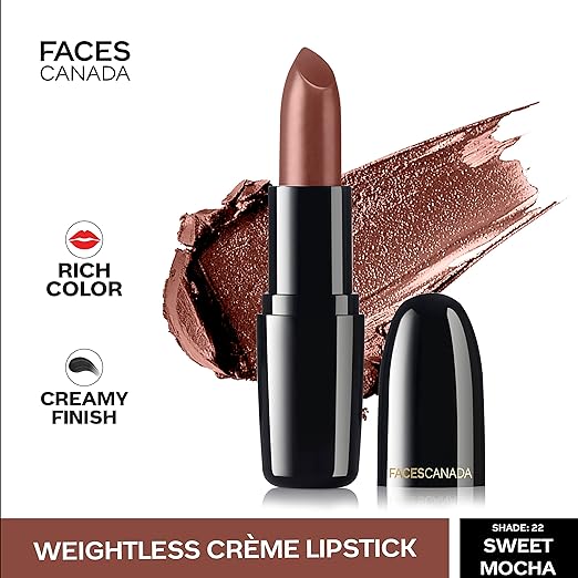 FACES CANADA Weightless Creme Finish Lipstick - Amber (Pink), 4g | Creamy Finish | Smooth Texture | Long Lasting Rich Color | Hydrated Lips | Vitamin E, Jojoba Oil, Shea Butter, Almond Oil