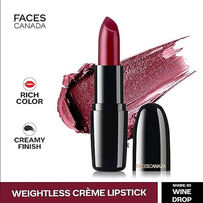 FACES CANADA Weightless Creme Finish Lipstick - Rosewood (Red), 4g | Creamy Finish | Smooth Texture | Long Lasting Rich Color | Hydrated Lips | Vitamin E, Jojoba Oil, Shea Butter, Almond Oil