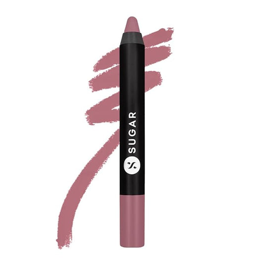 SUGAR Matte as Hell Crayon Lipsticks for Women | Lasts Upto 12hrs | Lip Crayon with Sharpener | 2.8gm - 18 Rosalind (Nude Rose)