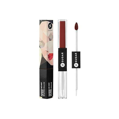 SUGAR Cosmetics - Smudge Me Not - Lip Duo - 21 Aubergine Queen (Blackened Burgundy) - 3.5 ml - 2-in-1 Duo Liquid Lipstick with Matte Finish and Moisturizing Gloss