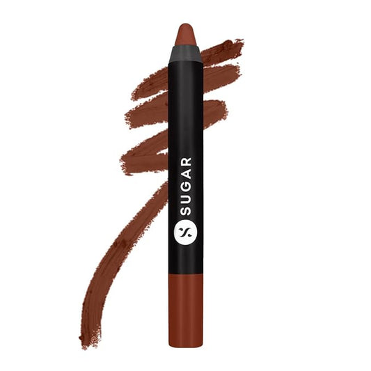 SUGAR Matte as Hell Crayon Lipsticks for Women | Lasts Upto 12hrs | Lip Crayon with Sharpener | 2.8gm - 19 Emma Woodhouse (Earthy Brown)