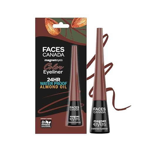 FACESCANADA Magneteyes Color Eyeliner - Powerful Brown, 4 ml | Glossy Finish | 24HR Long-lasting | Waterproof | Smudgeproof | Precise Application | Intense Color Payoff | Almond Extract & Vitamin E