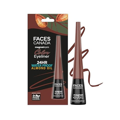 FACESCANADA Magneteyes Color Eyeliner - Powerful Brown, 4 ml | Glossy Finish | 24HR Long-lasting | Waterproof | Smudgeproof | Precise Application | Intense Color Payoff | Almond Extract & Vitamin E