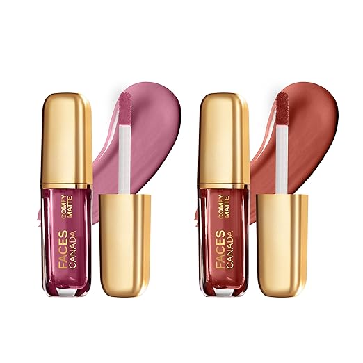 FACES CANADA Comfy Matte Mini Liquid Lipstick Value Pack of 2 - For The Win + Truth Be Told | 2.4 ml | Comfortable 10HR Longstay | Smooth Intense Matte Color | No Dryness | No Alcohol