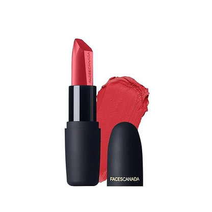 FACES CANADA Weightless Matte Lipstick - Blooming Red 22 (Red), 4.5g | Highly Pigmented Lip Color | Smooth One Stroke Glide | Moisturizes & Hydrates Lips | Vitamin E, Jojoba & Almond Oil Enriched