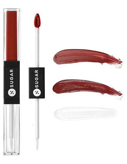 SUGAR Cosmetics - Smudge Me Not - Lip Duo - 05 Rust Lust (Red Terracotta) - 3.5 ml - 2-in-1 Duo Liquid Lipstick with Matte Finish and Moisturizing Gloss