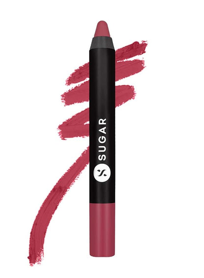 SUGAR Matte as Hell Crayon Lipsticks for Women | Lasts Upto 12hrs | Lip Crayon with Sharpener | 2.8gm - 15 Stephanie Plum (Plum Mauve)