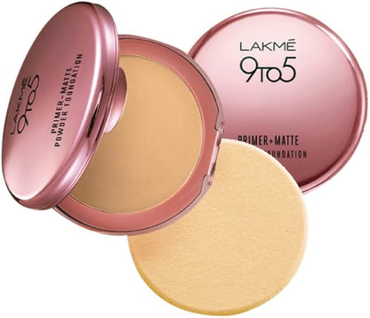 Lakme 9 to 5 Primer + Matte Powder Foundation Compact, Ivory Cream, Long Lasting, Buildable Coverage for a Matte Finish - Lightweight Face Makeup, 9 g