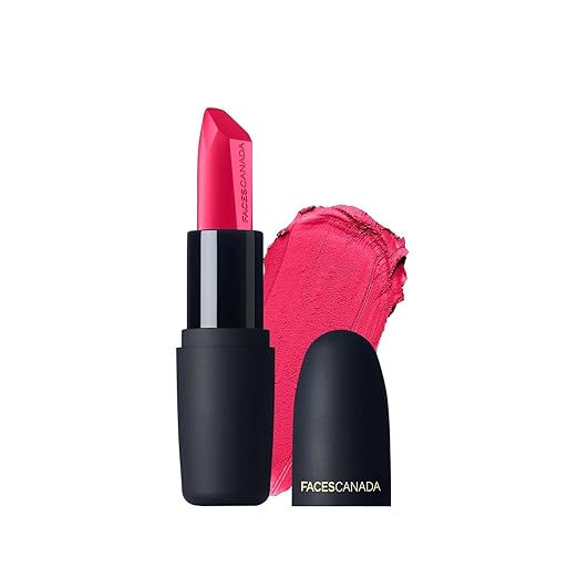 FACESCANADA Weightless Matte Lipstick - Pink Sugar 04 (Pink), 4.5g | Highly Pigmented Lip Color | Smooth One Stroke Glide | Moisturizes & Hydrates Lips | Vitamin E, Jojoba & Almond Oil Enriched