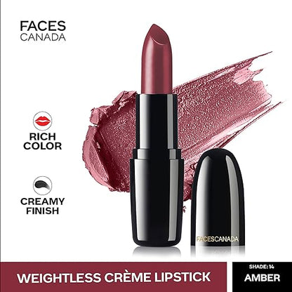 FACES CANADA Weightless Creme Finish Lipstick - Rock Solid (Pink), 4g | Creamy Finish | Smooth Texture | Long Lasting Rich Color | Hydrated Lips | Vitamin E, Jojoba Oil, Shea Butter, Almond Oil